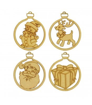 Laser Cut Pack of 4 Themed Baubles - Christmas Shapes set 2